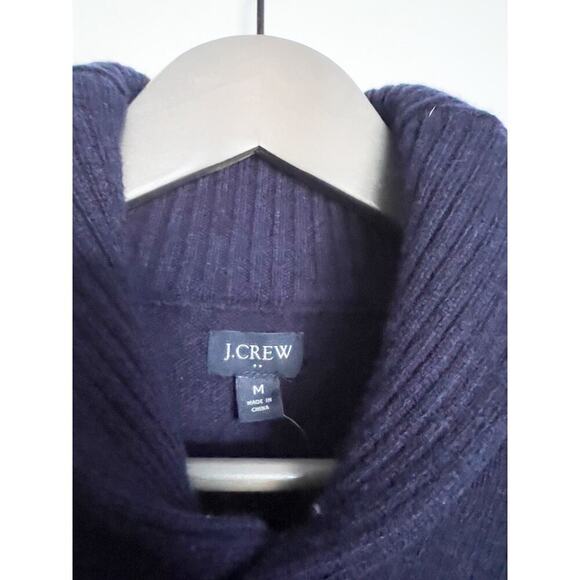 J.Crew Knit Sweater Button Roll Neck Medium Navy Blue Classic Wool Blend - Picture 3 of 5